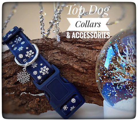 Navy Snowflake printed Dog Collar
