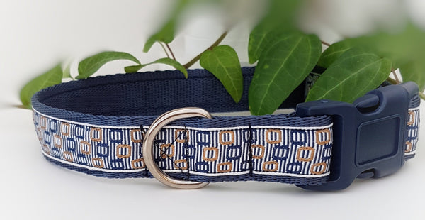 Blue & Gold Geometric squares Dog Collars & Leads