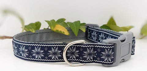 Snowflakes On Navy Dog Collars