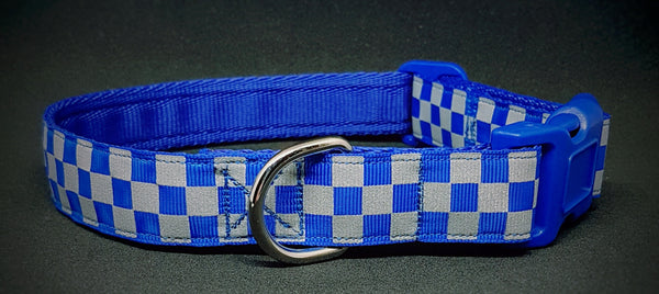 Blue Chequered Reflective Dog Collar