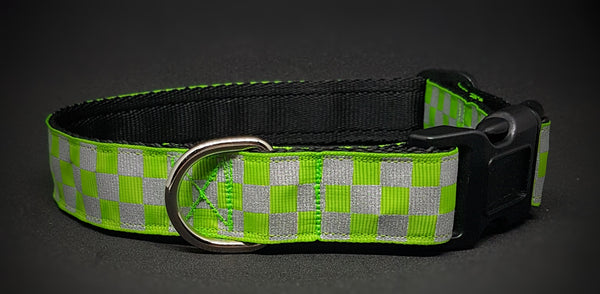 Green Chequered Reflective Dog Collar