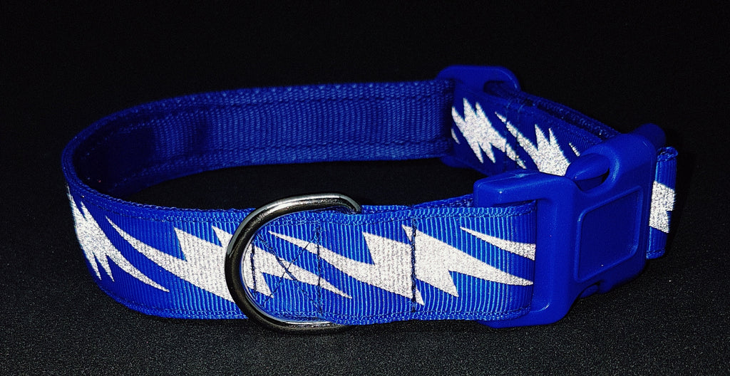 Royal Blue Lightening Bolt Reflective Dog Collar Top Dog Collars