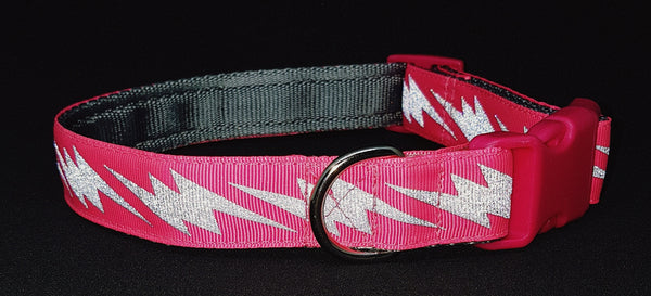 Dayglow Pink Lightening Bolt Reflective Dog Collar