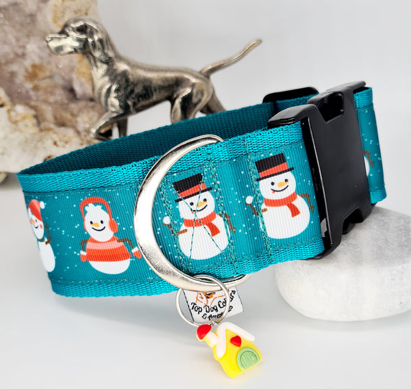 Snowmen on Teal 1.5" & 2" Wide Collars