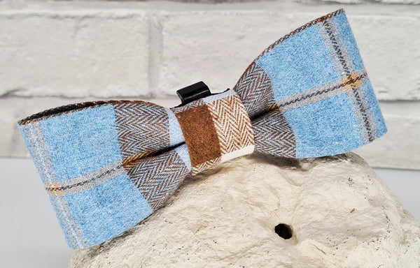 Sky Blue Herringbone Check Bow tie