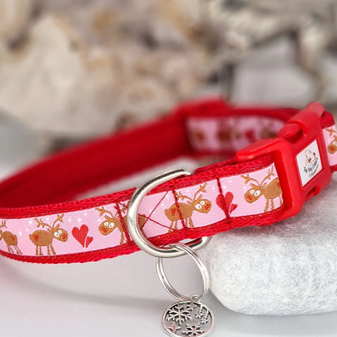 Jolly Reindeer Pink Dog Collars