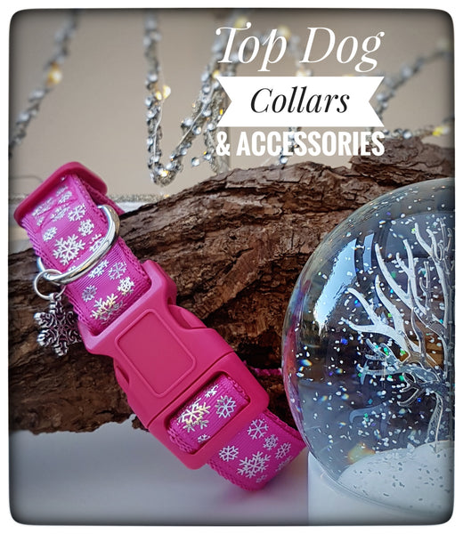 Hot Pink Snowflake printed Dog Collar