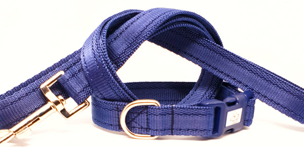 Navy Blue Plain Webbing Collars & Leads
