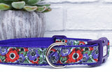 Woven ribbon Purple & Red Poppy Collars & Leads