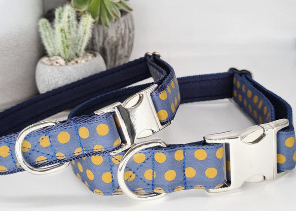 Dusky Blue with Mustard spots Collars & Leads