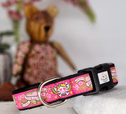 Pink Skulls, Hearts & Flowers Dog Collars & Leads