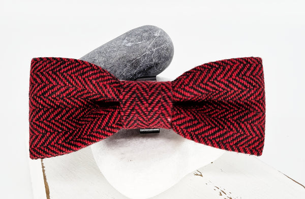 Red and Black Herringbone Bow tie
