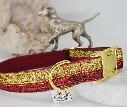 Red and Gold Sparkle Dog Collars & Leads