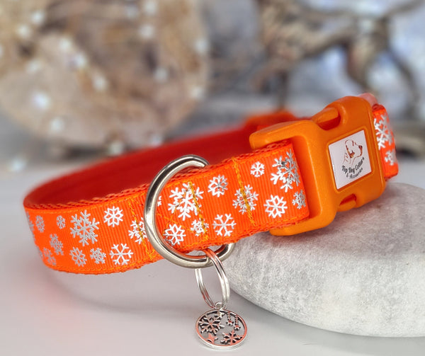 Orange Snowflake printed Dog Collar